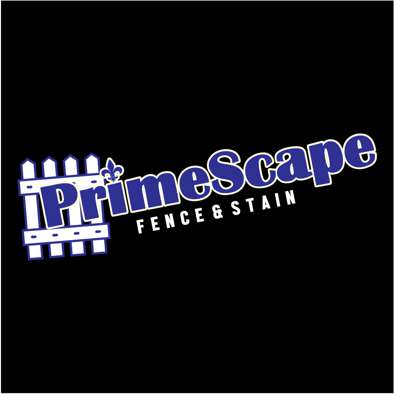 peimescape fence & stain logo on black background
