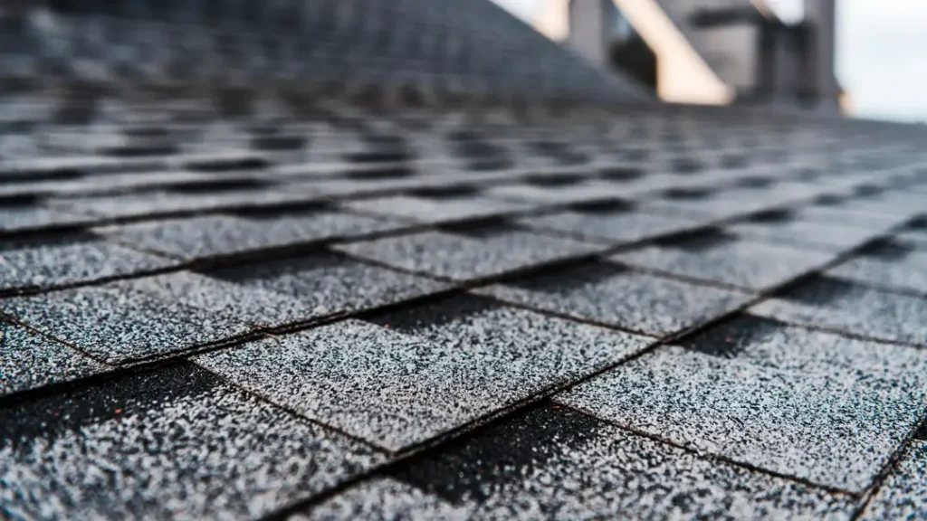 selective focus of grey shingles on rooftop of house (1)