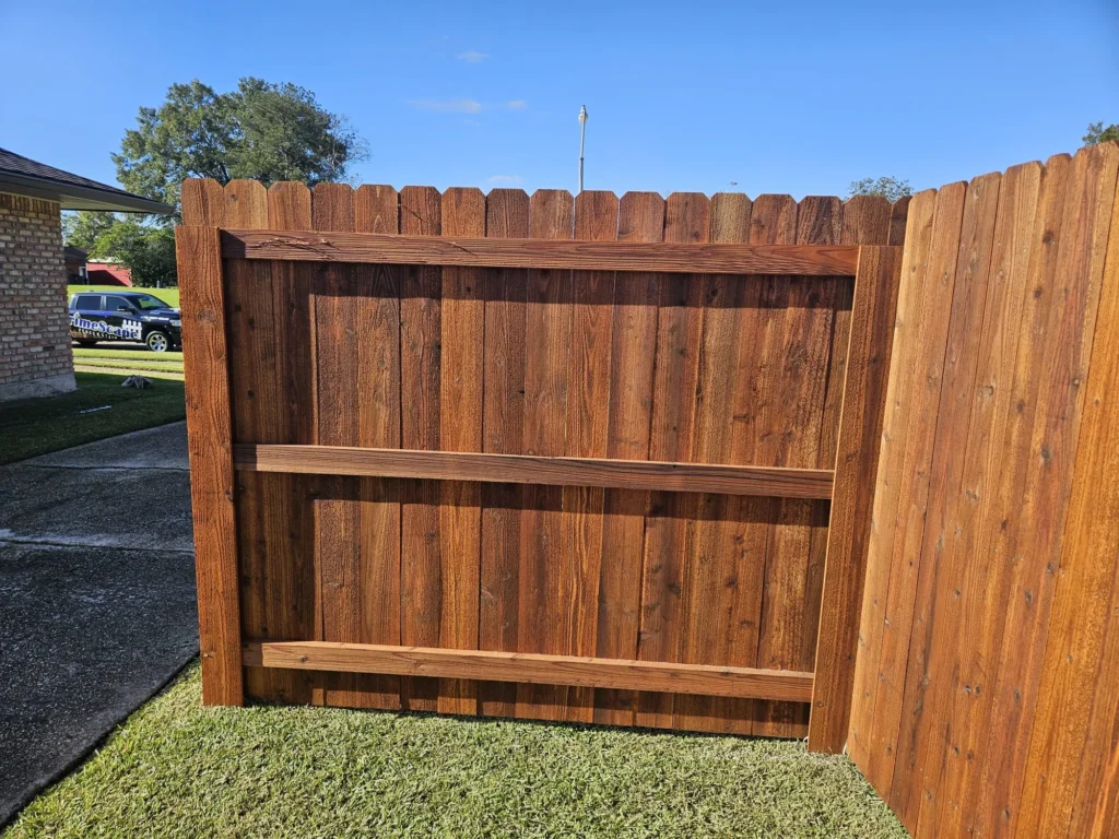 6 foot tall pre stained pecan cedar fence interior support
