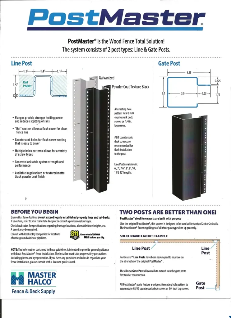 master halco postmaster line gate fence post specs brochure page 3