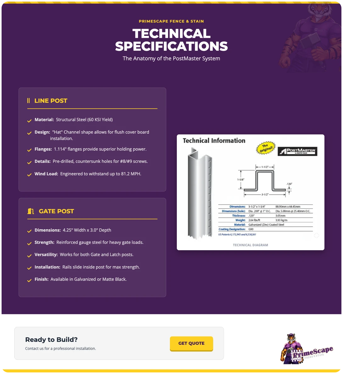 Postmaster steel post technical specifications and engineering data
