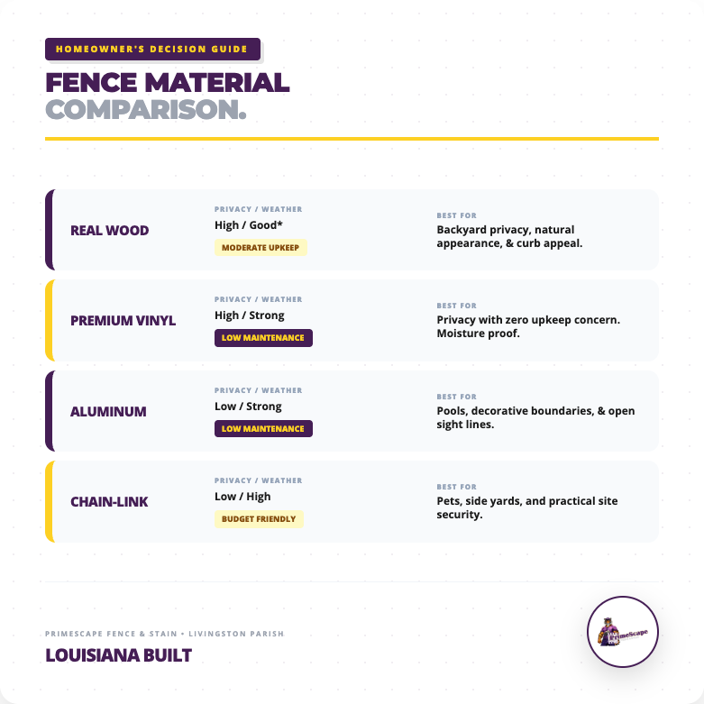 fence material comparison