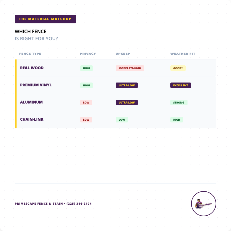which fence is right for you material matchup